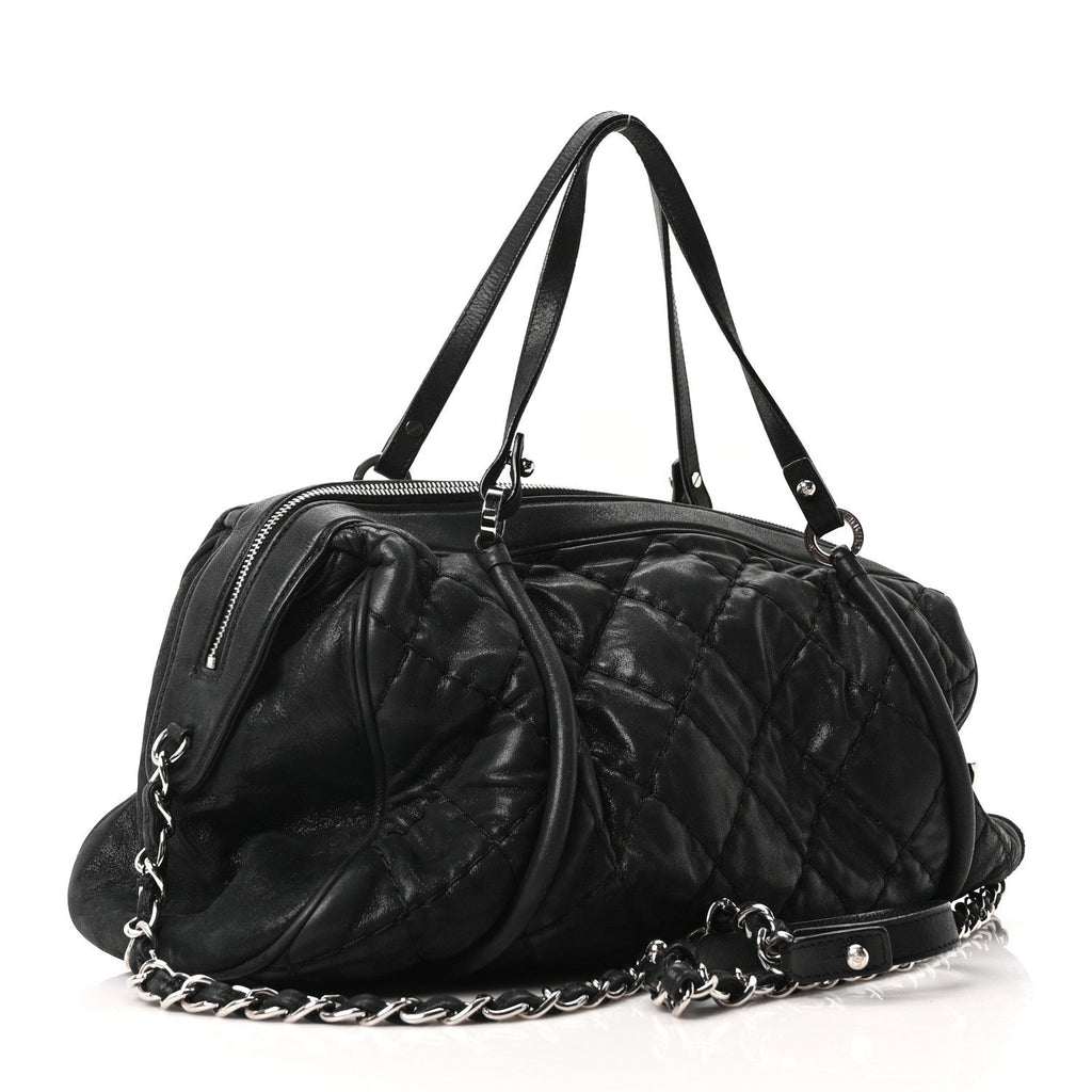 Iridescent Calfskin Quilted Relax CC Bowler Bag Black
