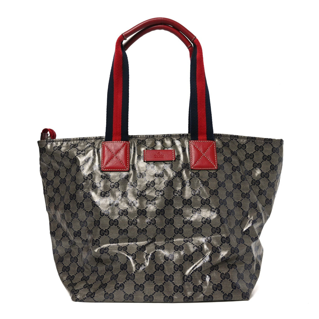 Crystal Monogram Large Web Handle Bucket Tote Red