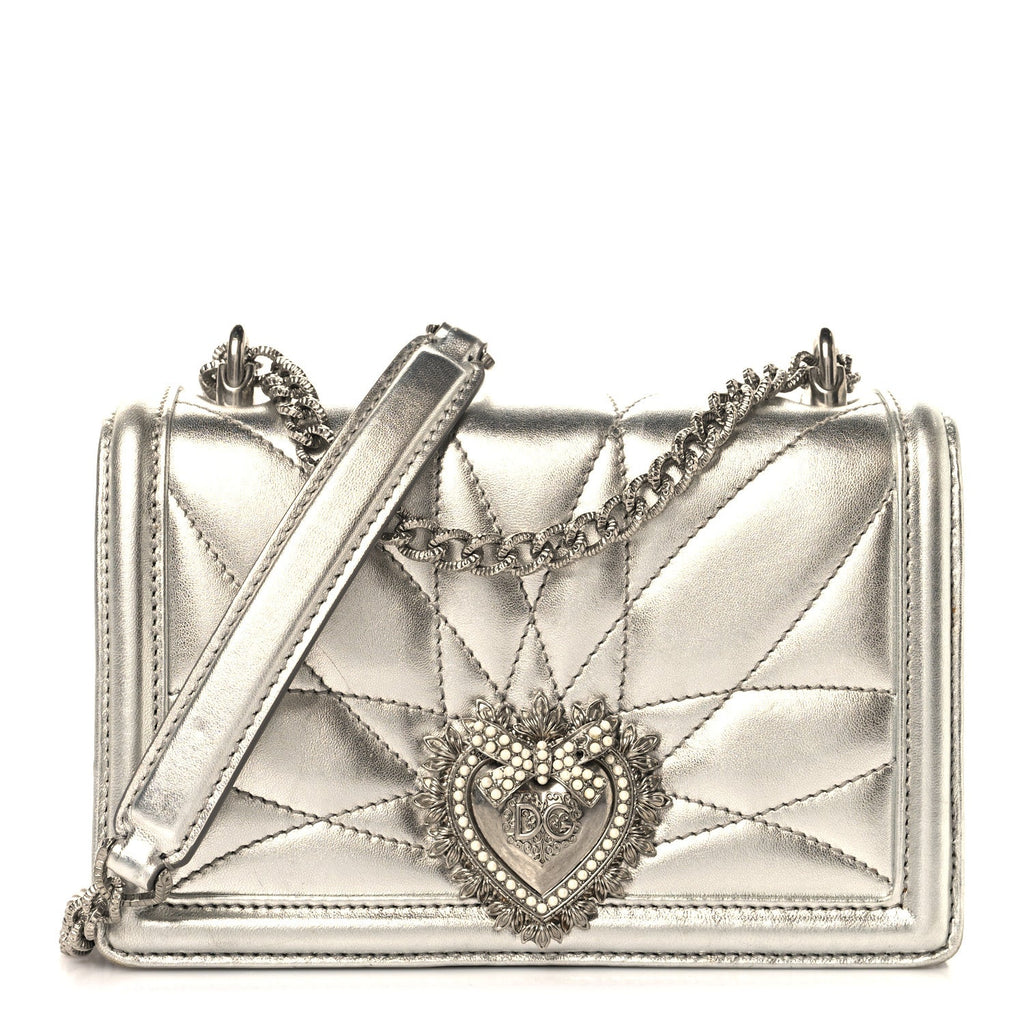 Metallic Calfskin Small Devotion Crossbody Bag Silver