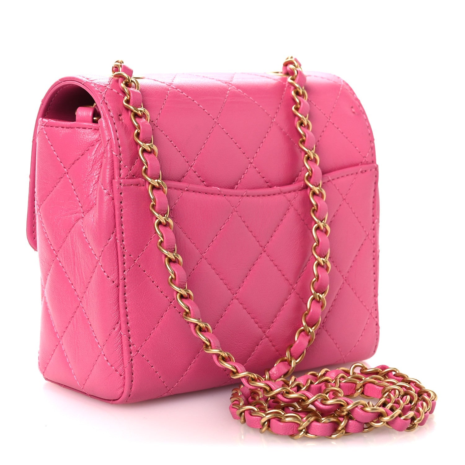 Goatskin Quilted Mini Square Flap Pink
