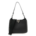 Grained Calfskin Rockstud Hobo Shoulder Bag Black