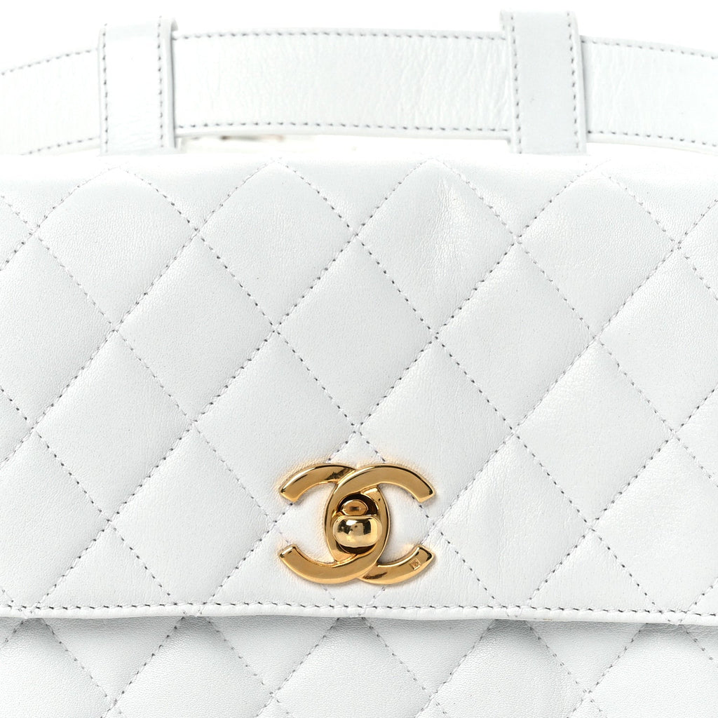 Lambskin Quilted Flap Waist Belt Bag 75 30 White