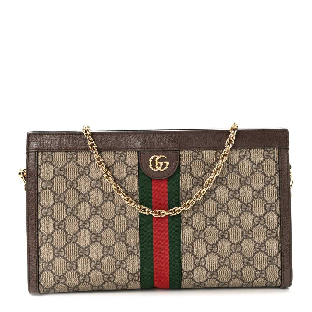 GG Supreme Monogram Web Medium Ophidia Chain Shoulder Bag Brown