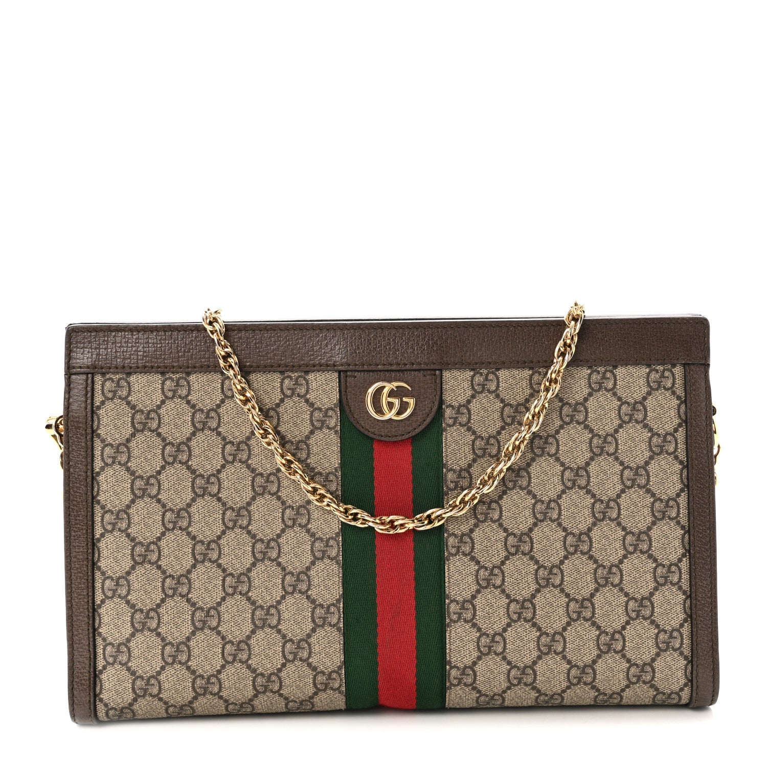 GG Supreme Monogram Web Medium Ophidia Chain Shoulder Bag Brown