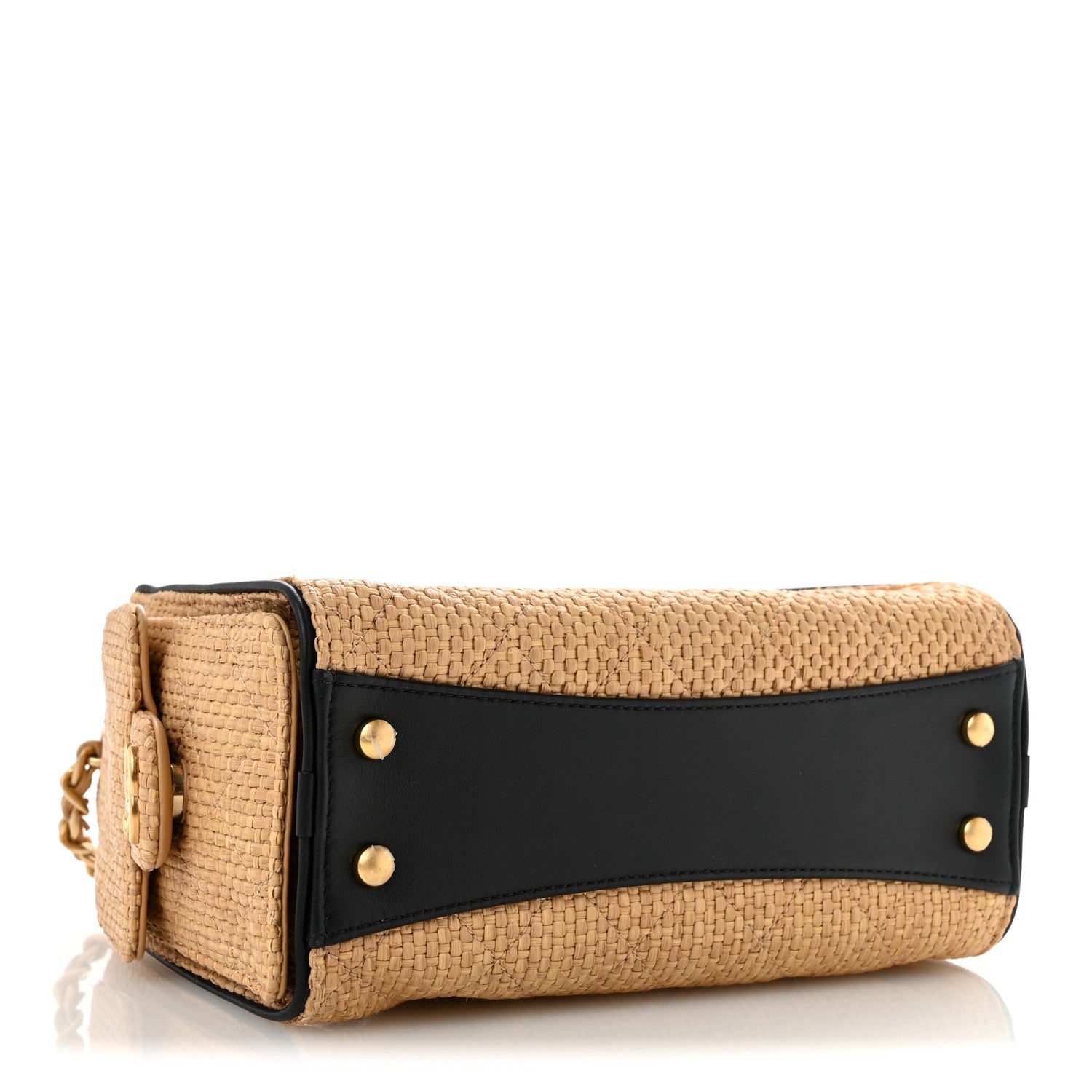 Braided Raffia Calfskin Quilted Mini Chanel 25 Handbag Beige Black