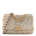 Tweed Quilted Medium Chanel 19 Flap Ecru Black