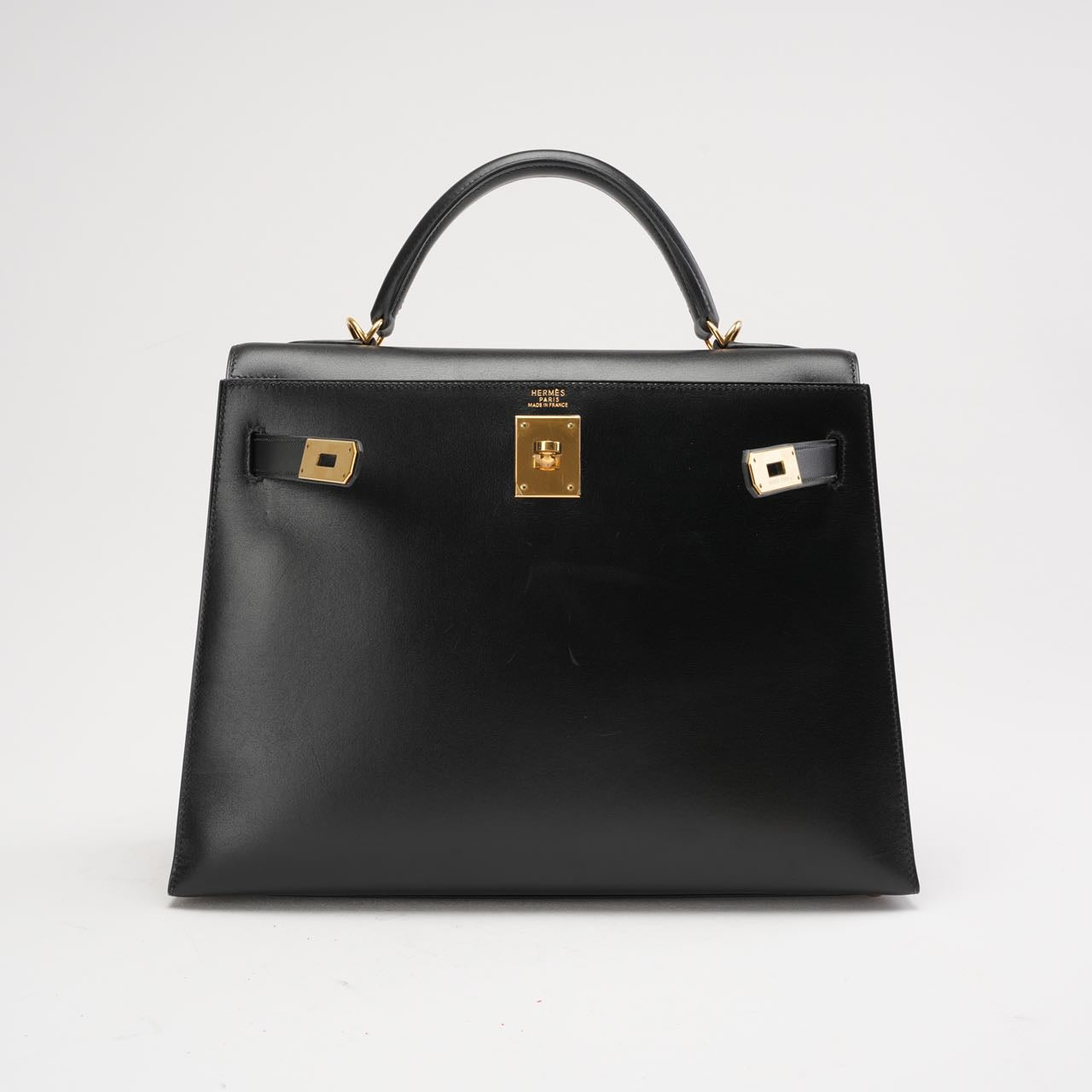 Hermes Black Kelly 32 Sellier in Box Leather 2000