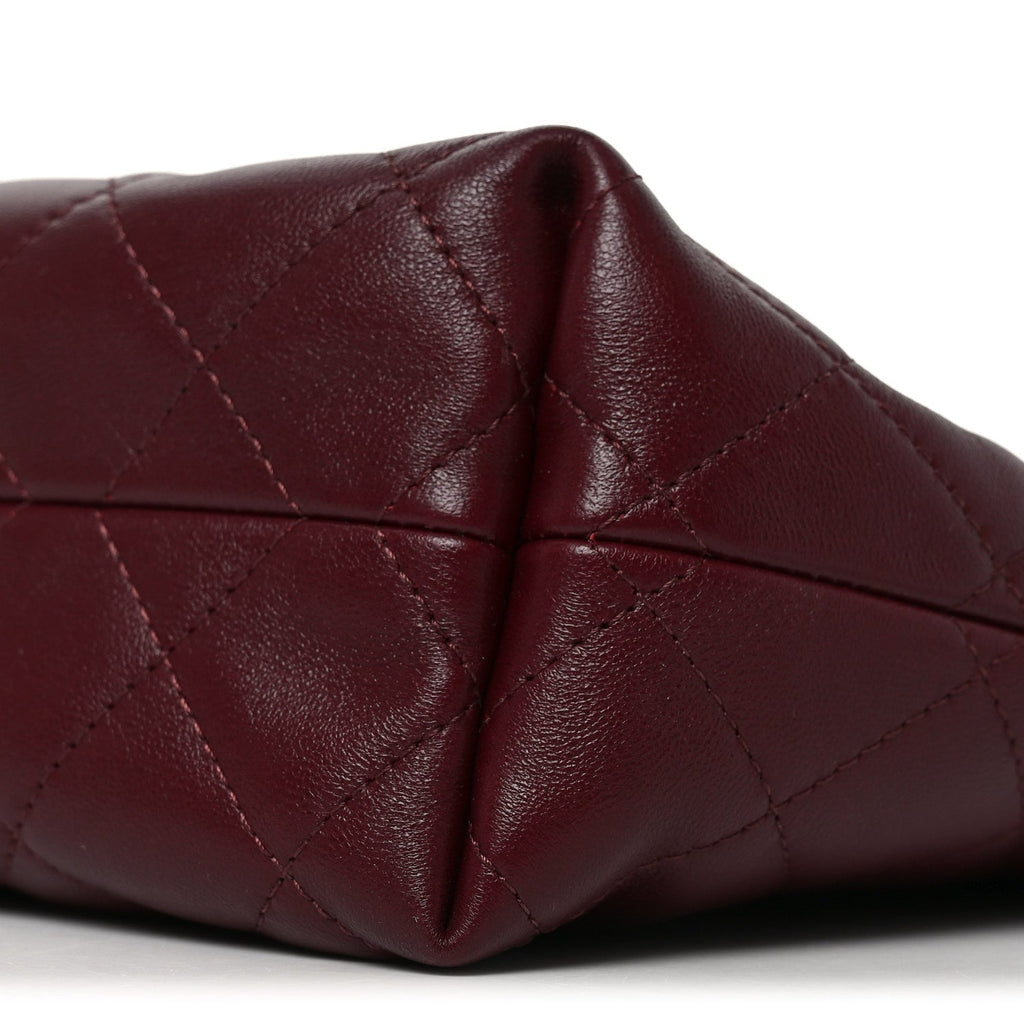 Lambskin Quilted Drawstring Clutch With Strap Dark Burgundy