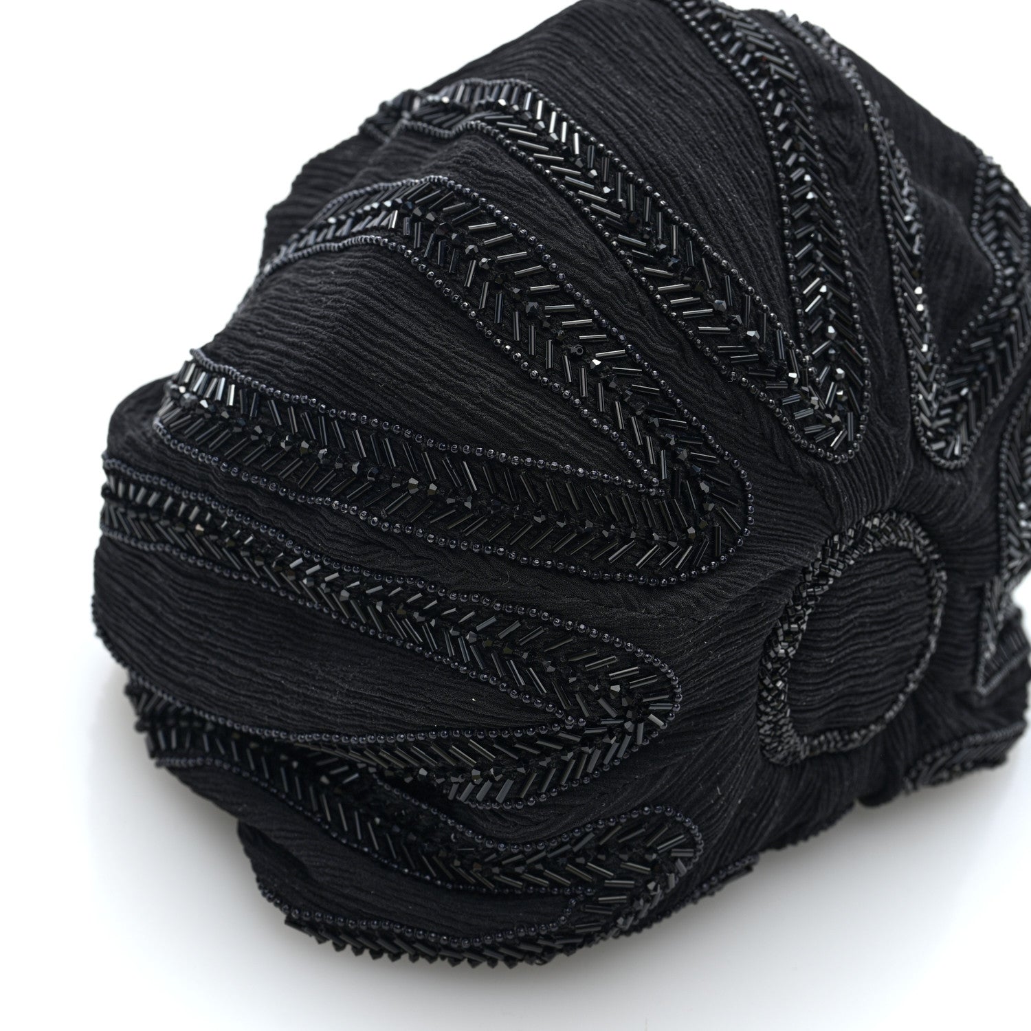 Chiffon Silk Crepe Beaded Pochon Broderie Bag Black