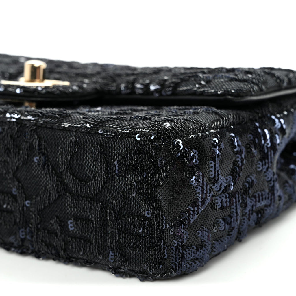 Sequin Quilted Small Single Flap Black