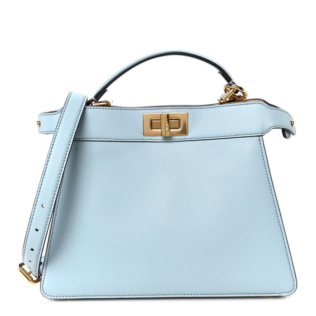 Vitello Seta Shiny Nappa Small Peekaboo I SEE U Satchel Azzurro Baby Camelia
