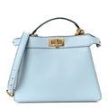 Vitello Seta Shiny Nappa Small Peekaboo I SEE U Satchel Azzurro Baby Camelia