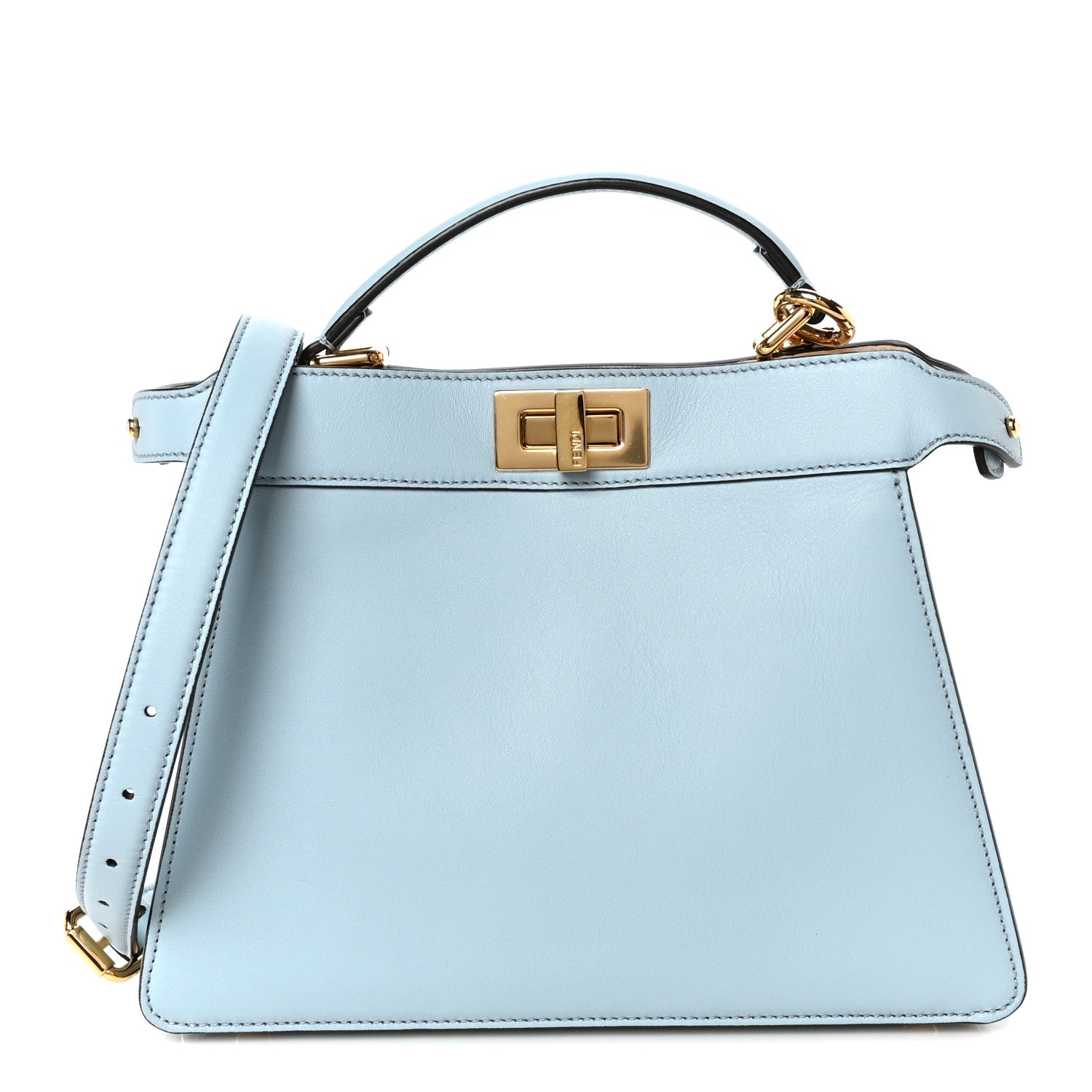 Vitello Seta Shiny Nappa Small Peekaboo I SEE U Satchel Azzurro Baby Camelia