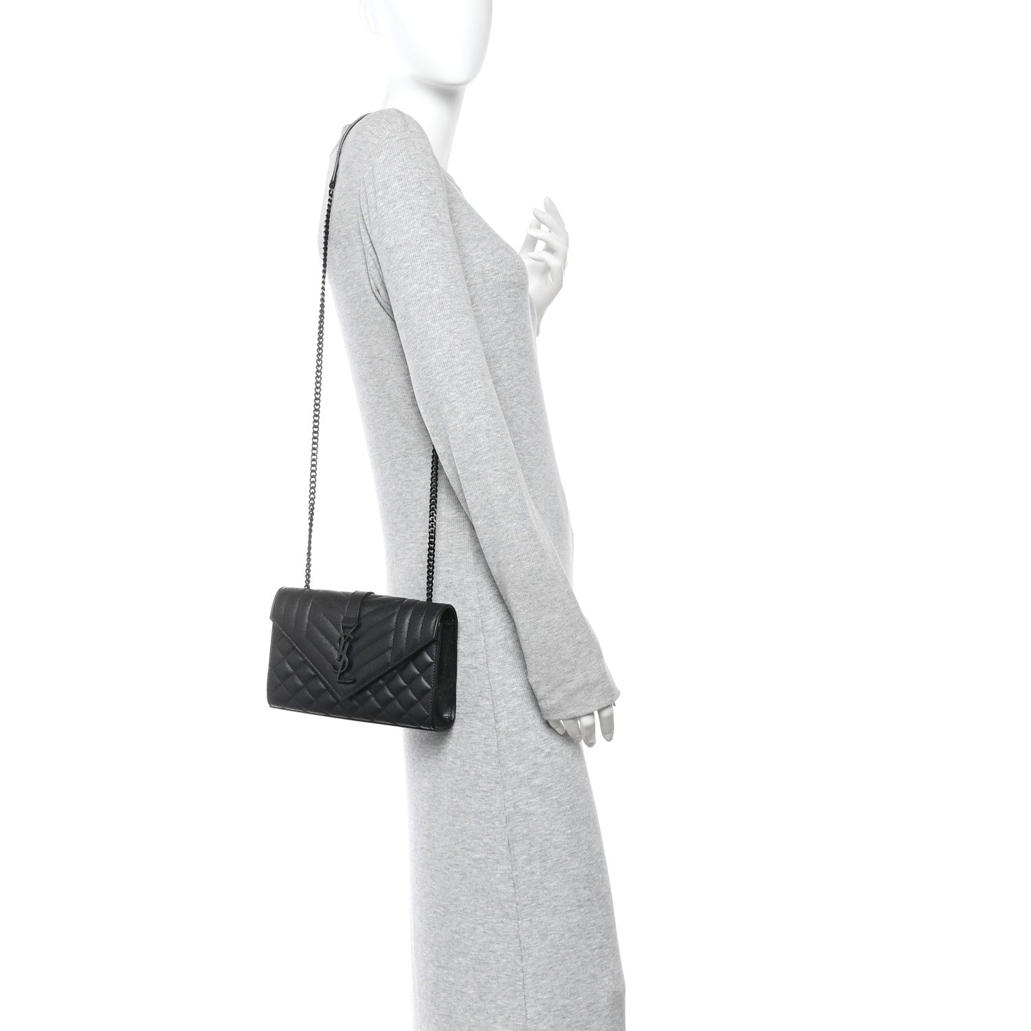 Grain De Poudre Textured Mixed Matelasse Triquilt Small Monogram Monochrome Satchel Black