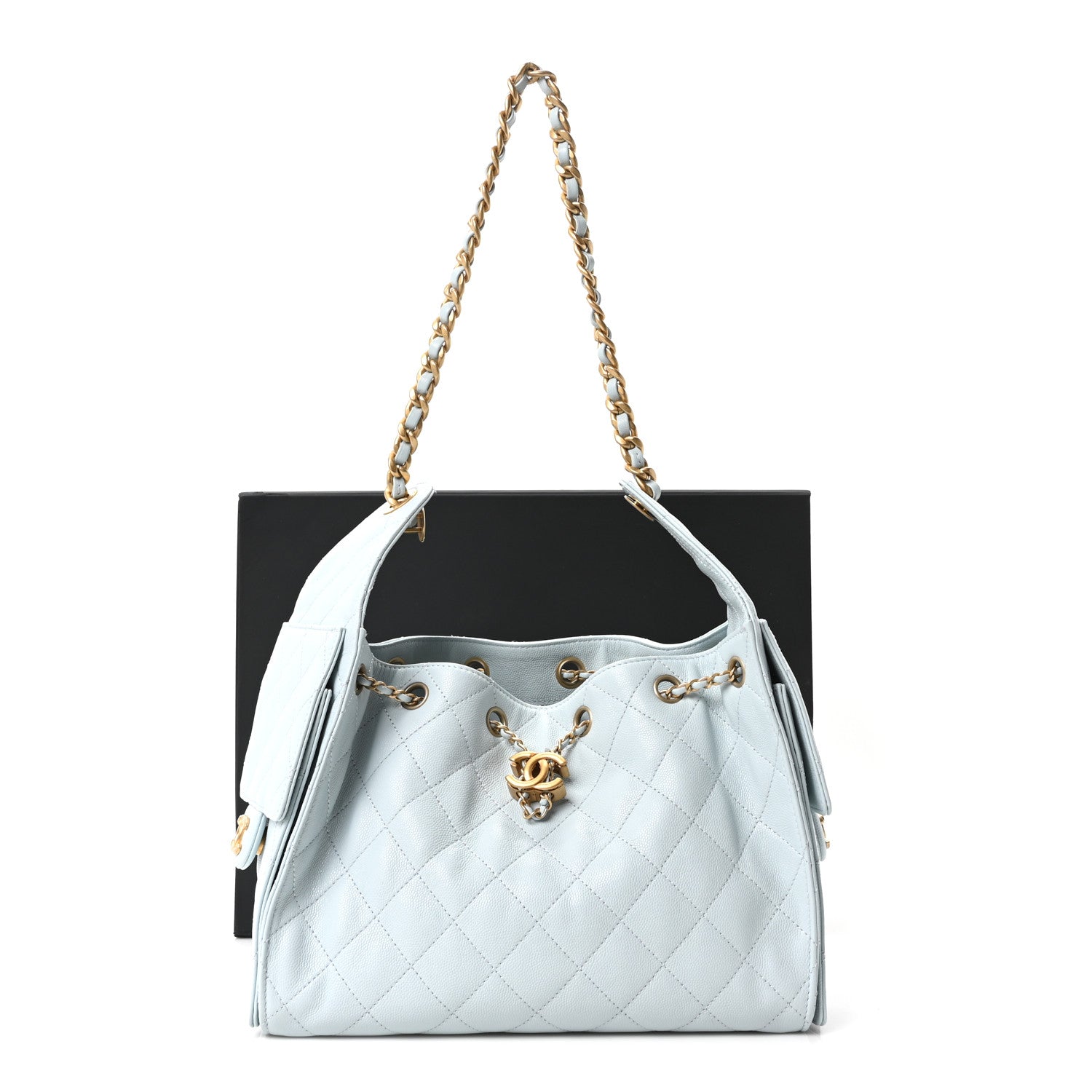 Caviar Quilted Small Chanel 25 Handbag Light Blue