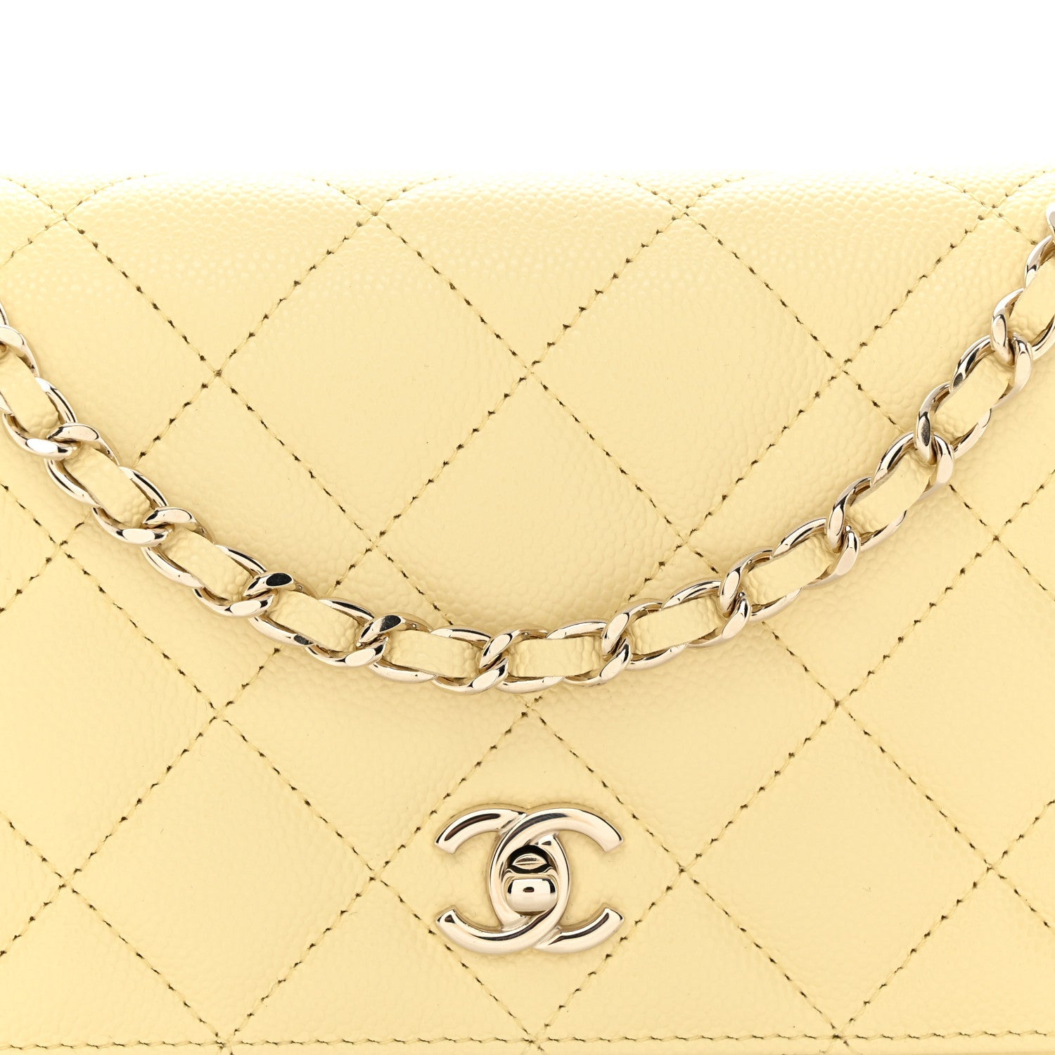 Caviar Quilted CC Turn Lock Wallet On Chain WOC Light Yellow