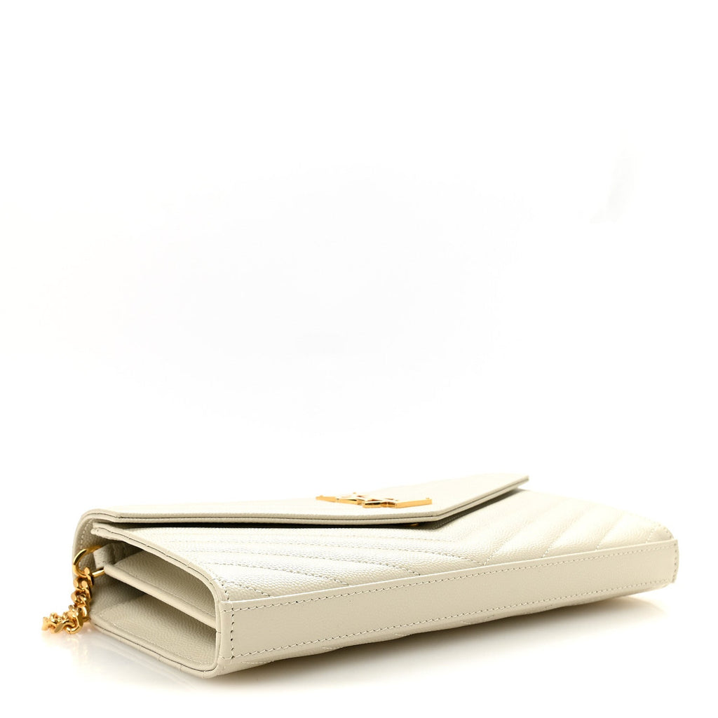 Grain De Poudre Matelasse Chevron Monogram Chain Wallet Crema Soft