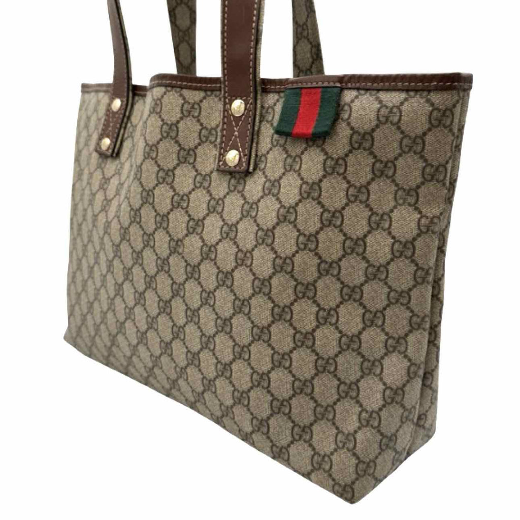 GUCCI Plus Monogram Medium Signature Web Loop Tote Brown