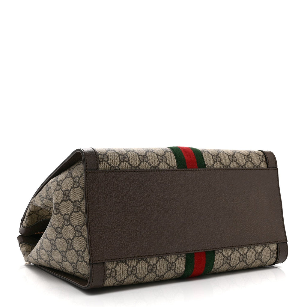 GG Supreme Monogram Web Medium Ophidia Tote Bag Brown