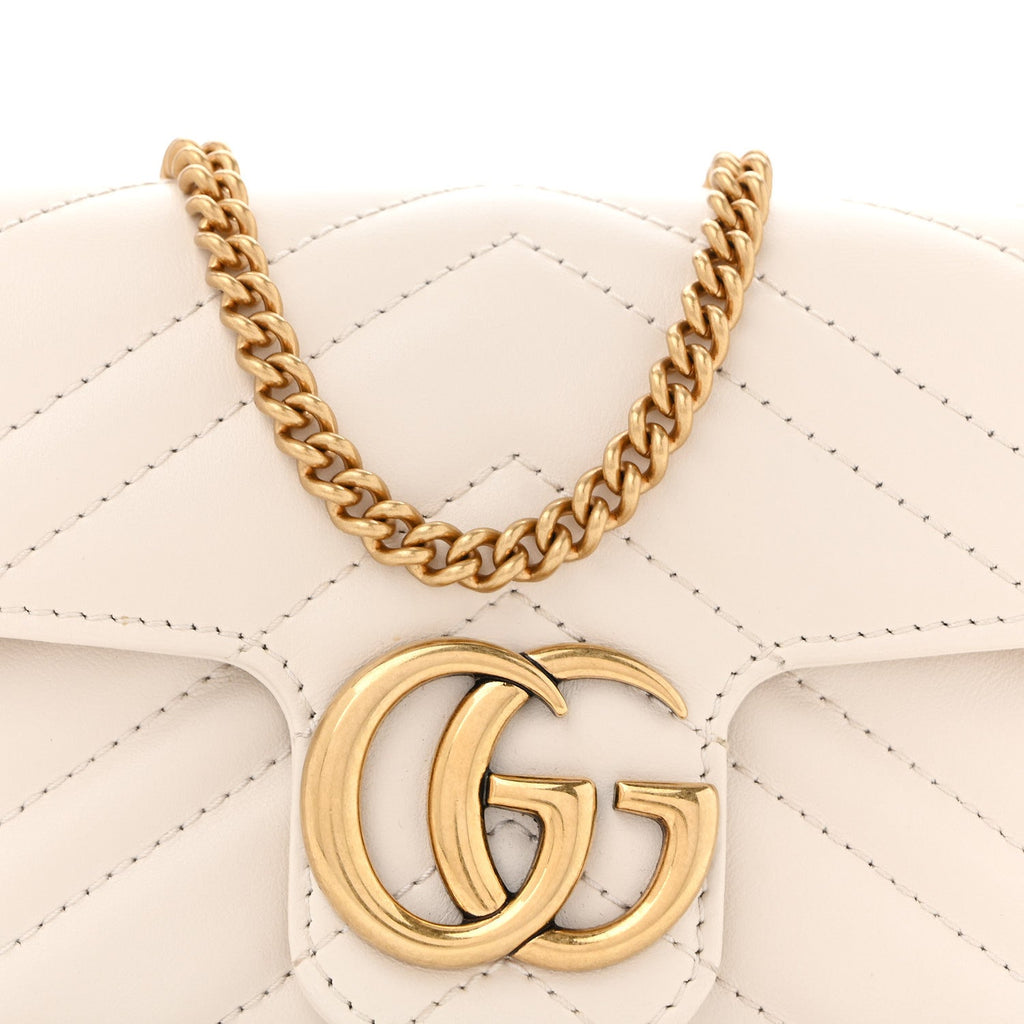 Calfskin Matelasse Super Mini GG Marmont Shoulder Bag White