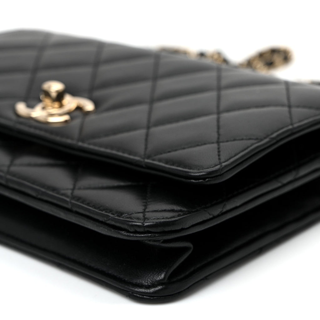 Lambskin Quilted Trendy CC Wallet On Chain WOC Black
