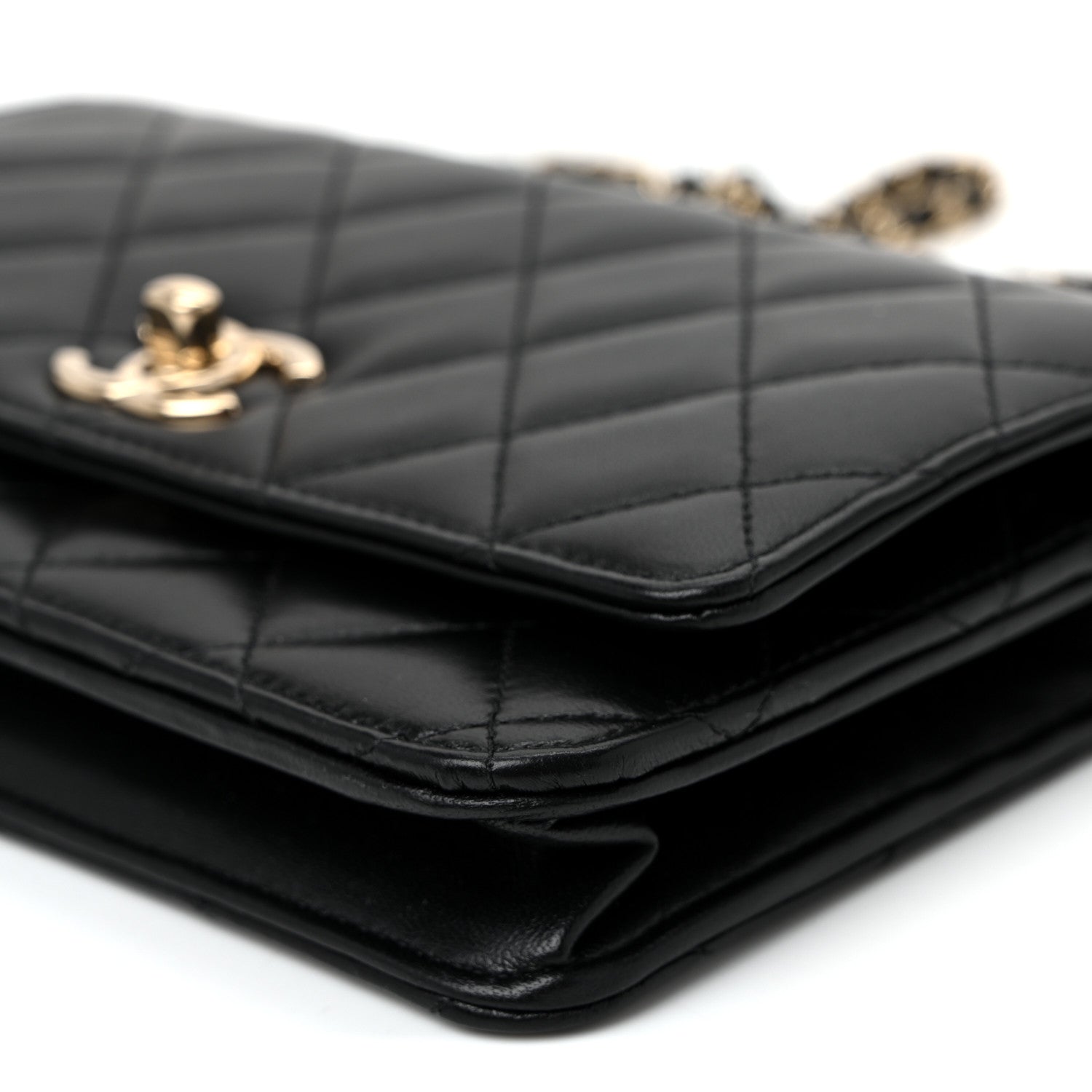 Lambskin Quilted Trendy CC Wallet On Chain WOC Black