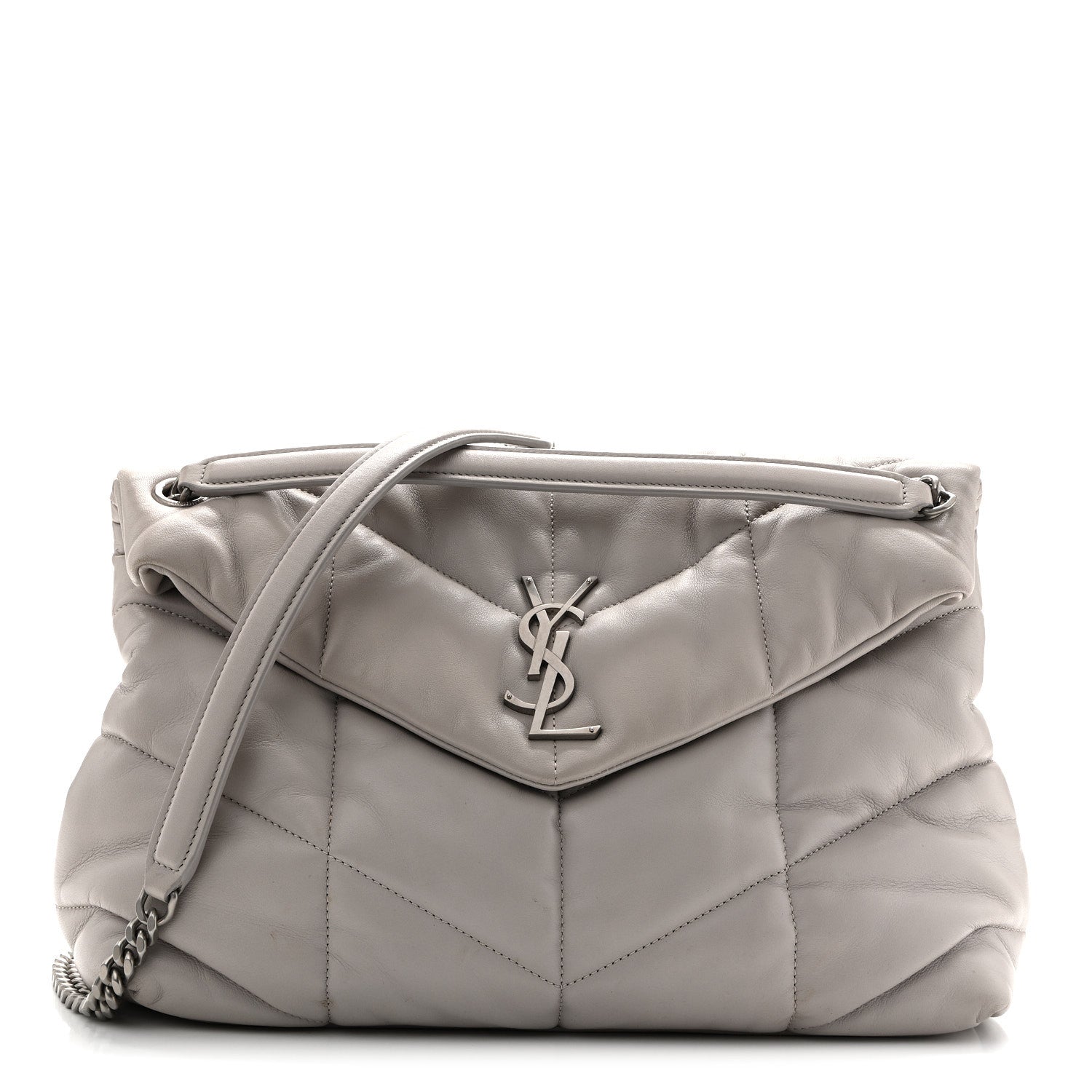 Lambskin Quilted Medium Loulou Puffer Monogram Chain Satchel Blanc Vintage