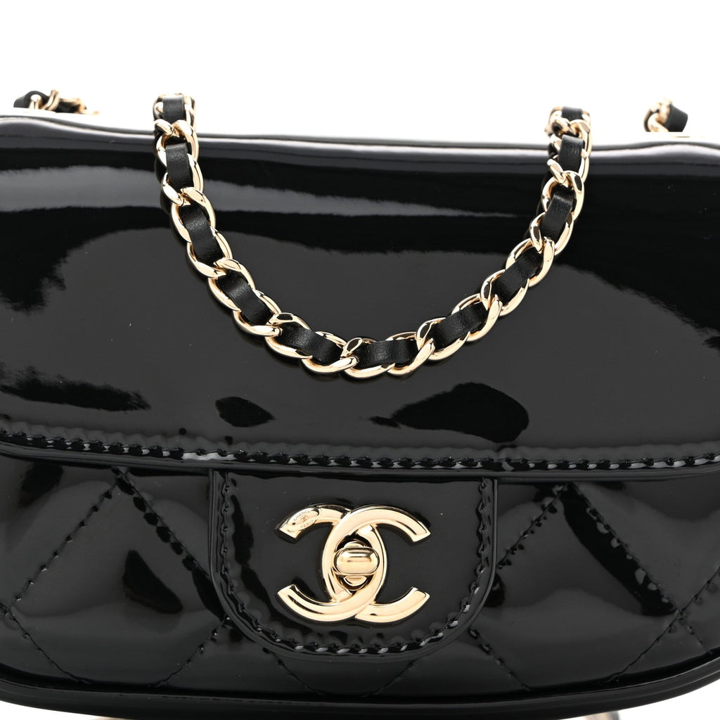Patent Calfskin Quilted Mini Clutch Black