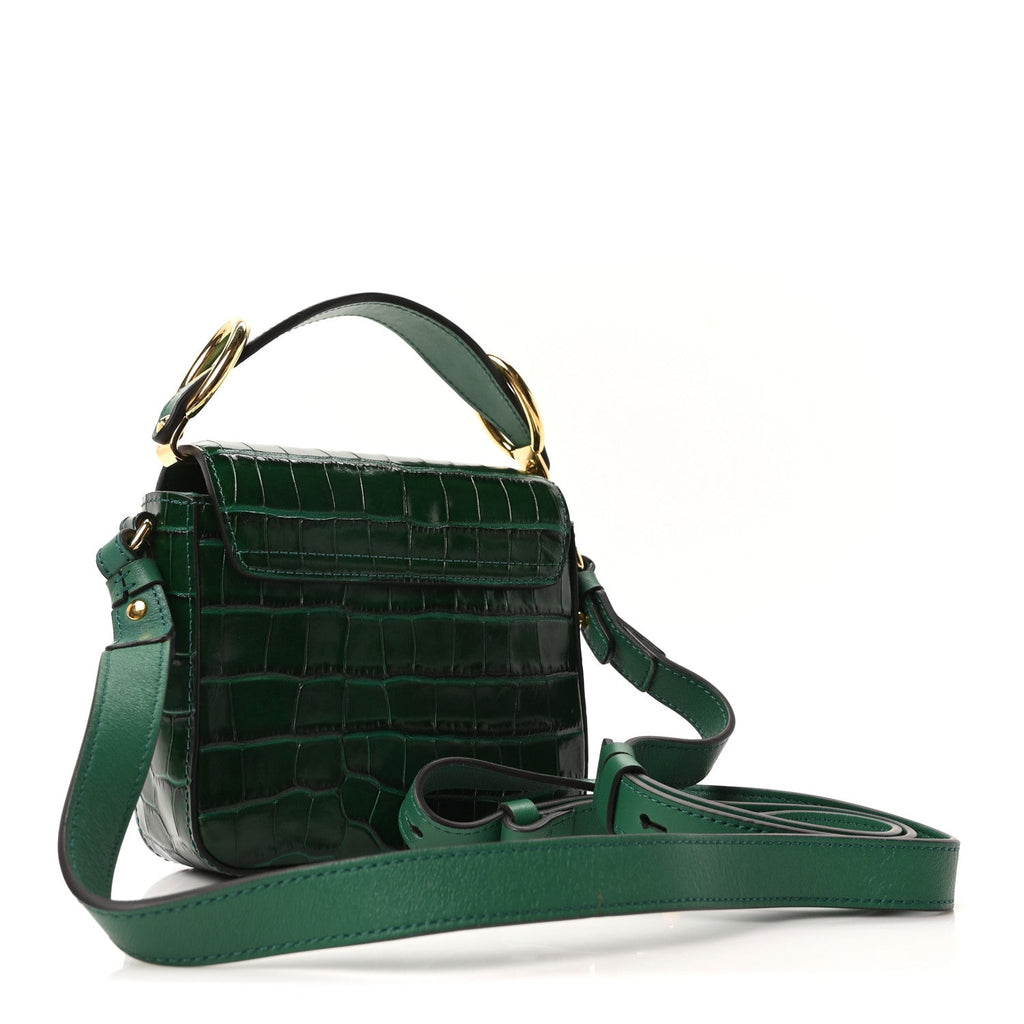 Calfskin Crocodile Embossed Mini C Double Carry Woodsy Green
