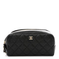 Caviar Quilted Toiletry Case With Chain Black