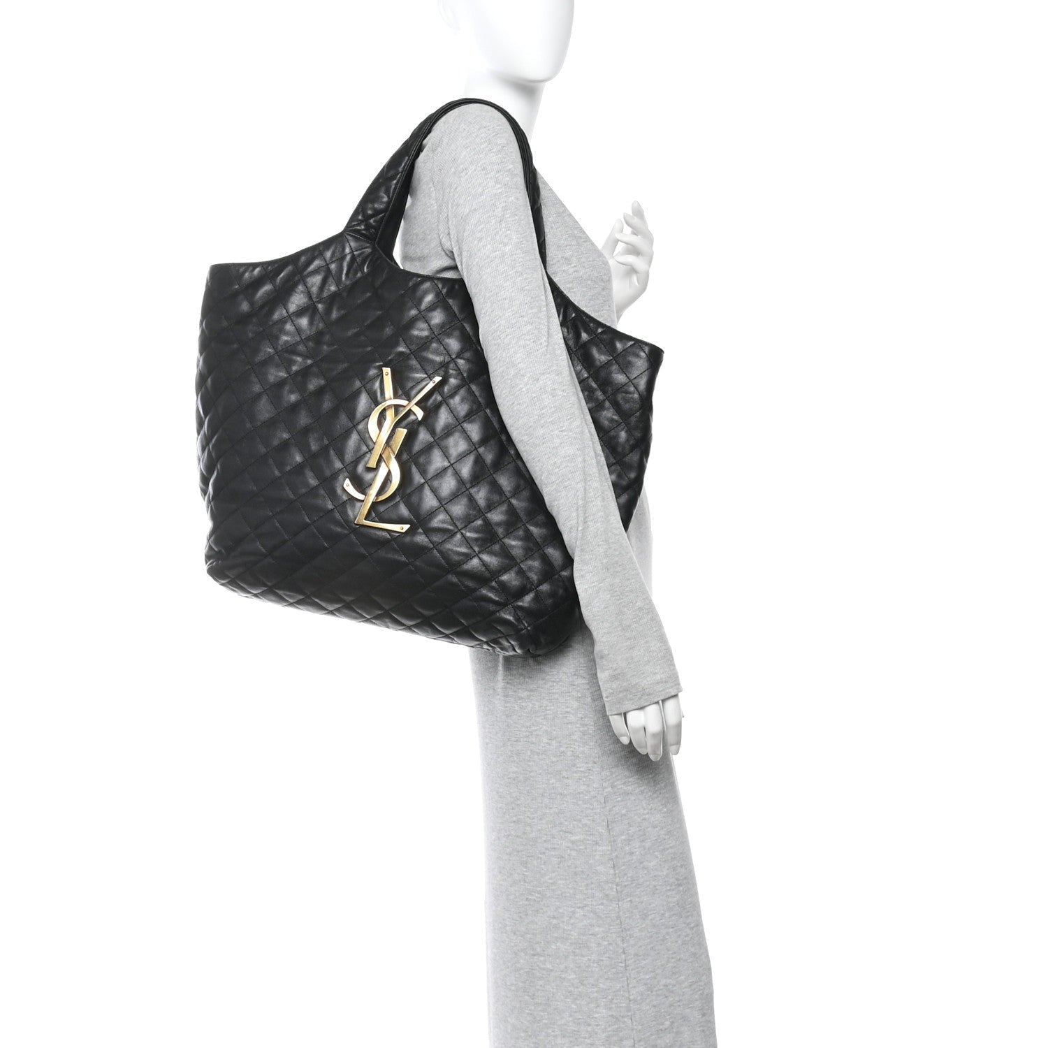 Lambskin Quilted Maxi Icare Shopping Tote Black