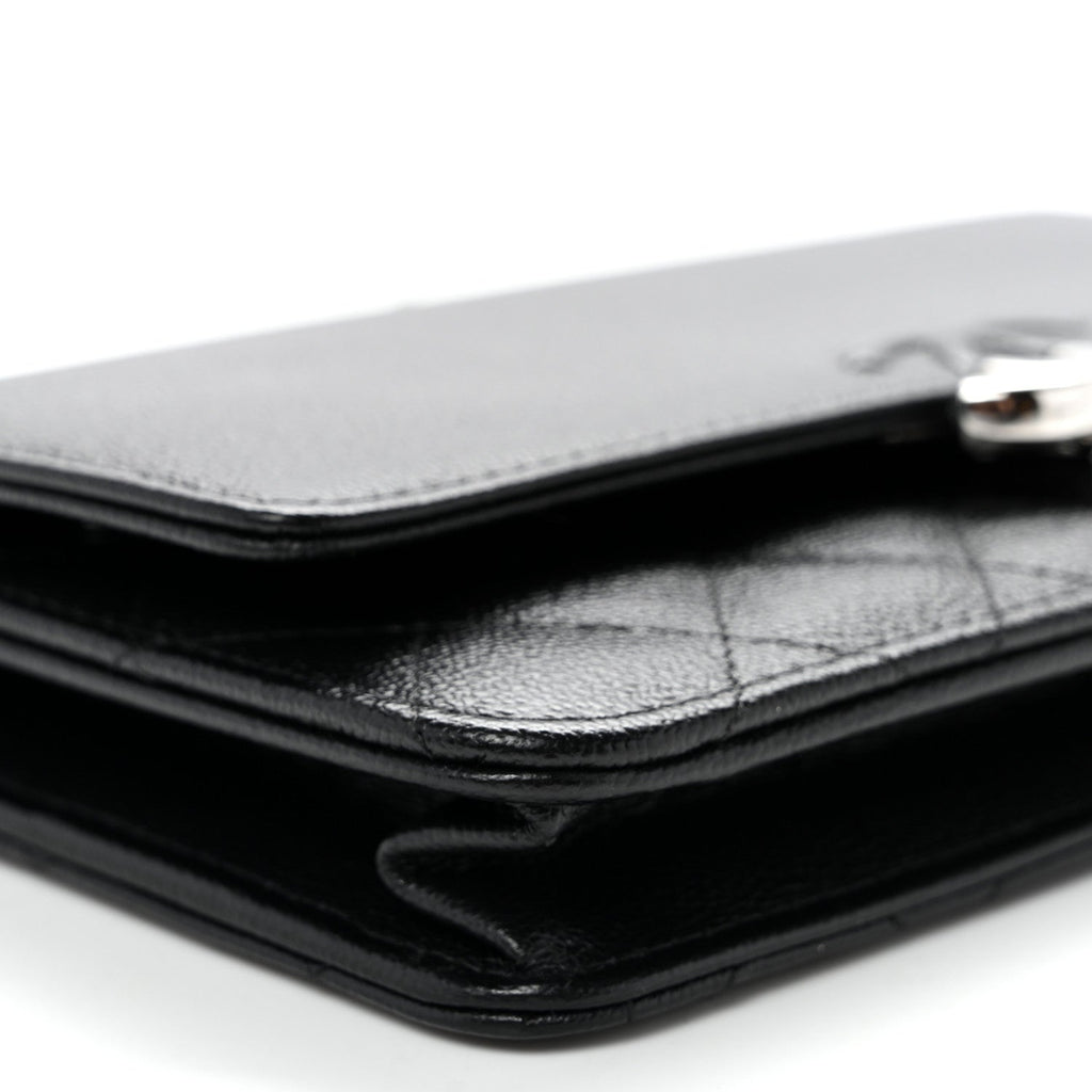 Grained Calfskin Quilted CC Box Wallet On Chain WOC Black