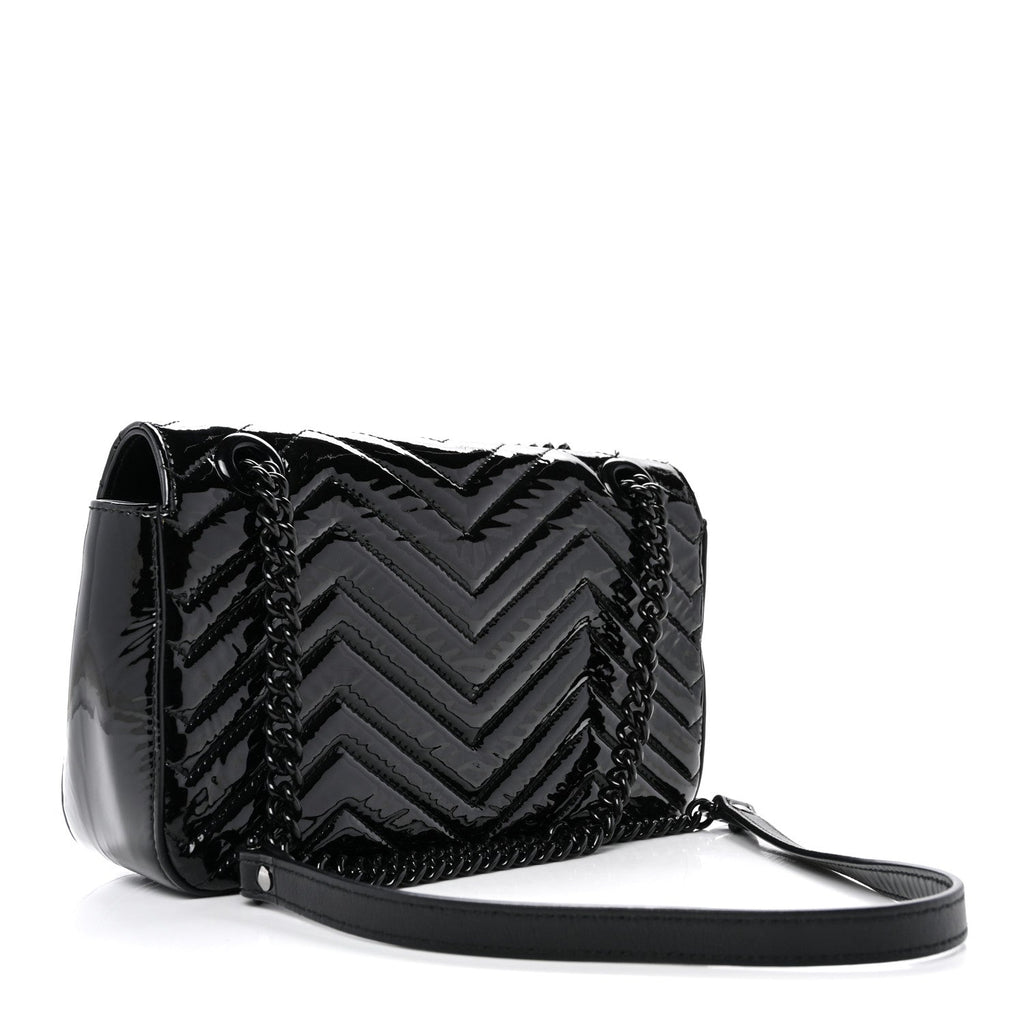Patent Calfskin Matelasse Monochrome Small GG Marmont Shoulder Bag Black