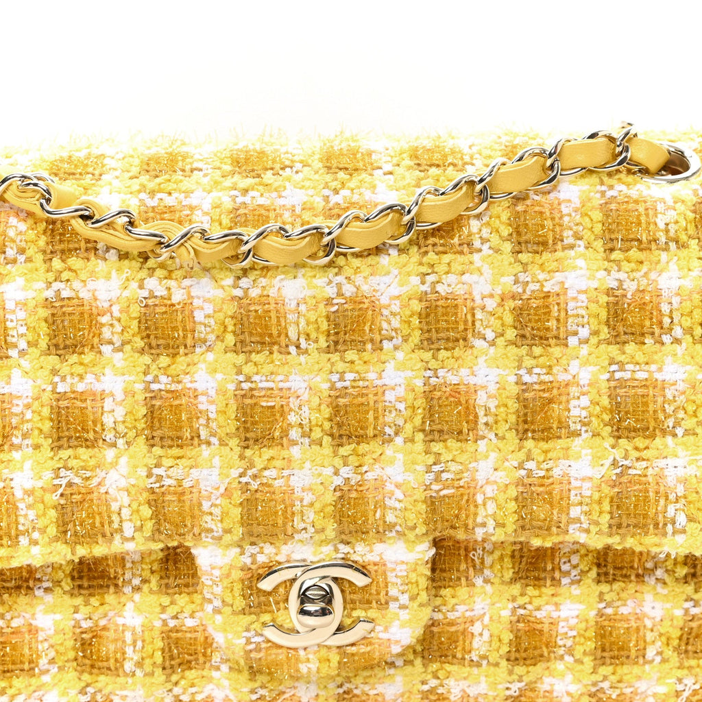 Tweed Quilted Medium Double Flap Yellow White Ochre