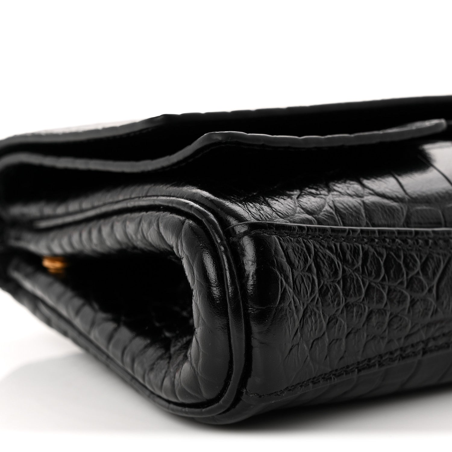 Crocodile Embossed Small Bel Air Clutch On Strap Black