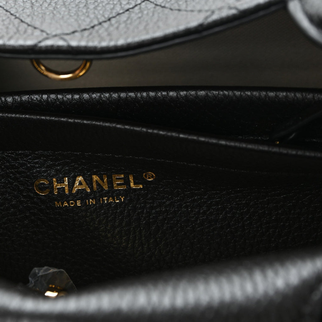Grained Calfskin Stitched Urban Essentials Small Shopping Bag Black