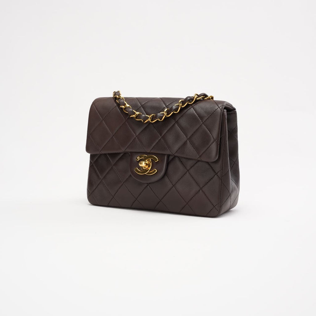 “Rare” Chanel Timeless Mini Square Flap Lamb Brown 1994