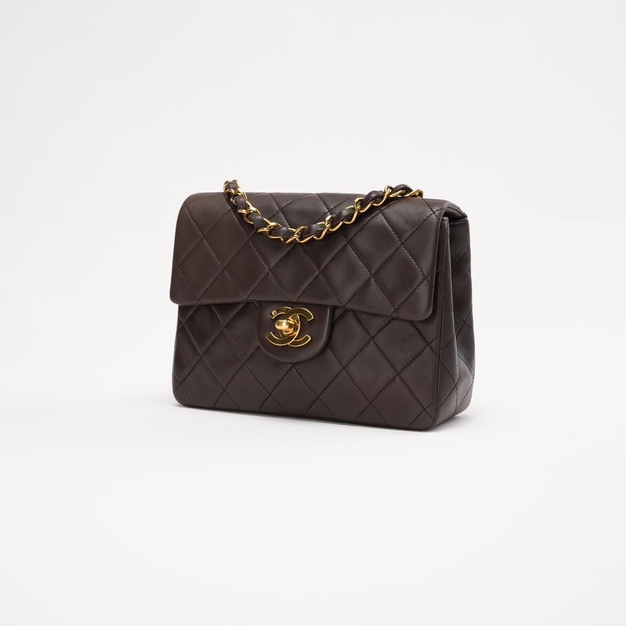 “Rare” Chanel Timeless Mini Square Flap Lamb Brown 1994