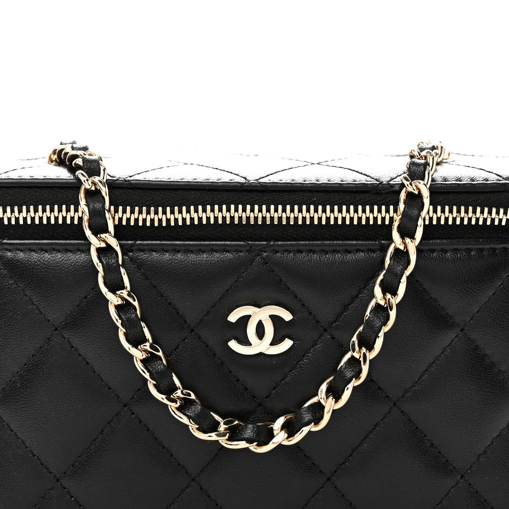 Lambskin Quilted Small Vanity Case With Chain Black