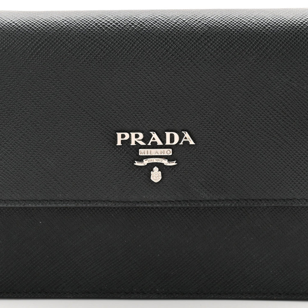 Saffiano Metal Flap Wallet With Strap Black
