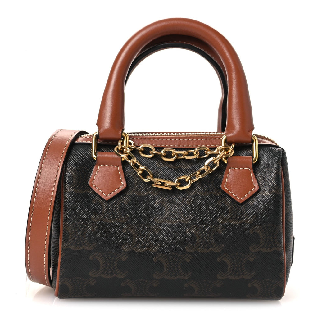 Triomphe Canvas Calfskin Mini Boston Bag Tan