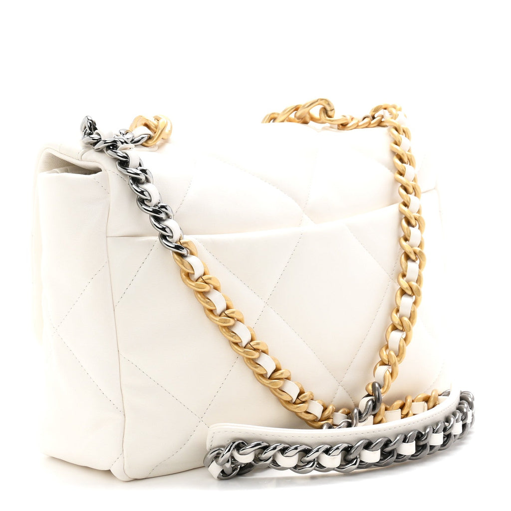 Lambskin Quilted Large Chanel 19 Flap White