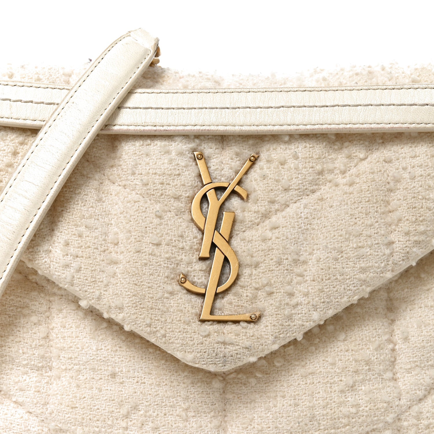 Boucle Tweed Quilted Small Loulou Puffer Monogram Chain Satchel Crema Soft