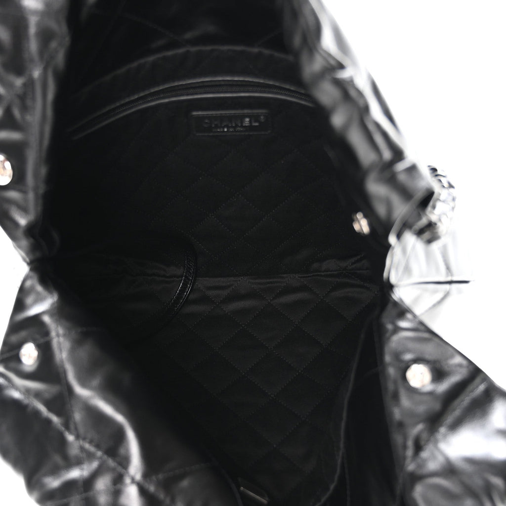 Shiny Calfskin Quilted Small Chanel 22 So Black