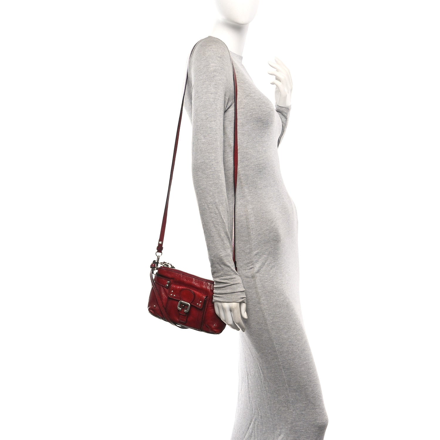 Grained Calfskin Small Paddington Crossbody  Dark Red