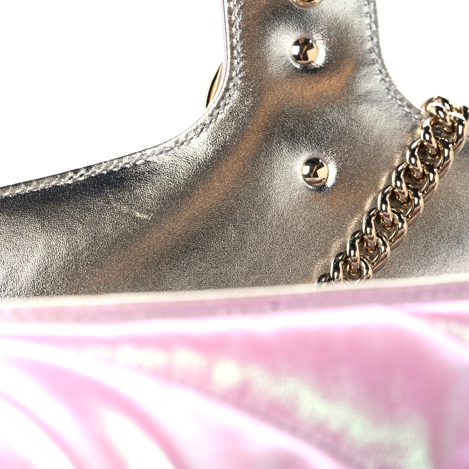 Iridescent Nappa Chevron Matelasse Small GG Marmont Shoulder Bag Iridescent Escape Pink