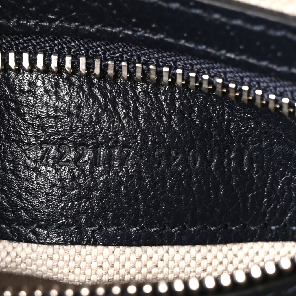 GG Supreme Monogram Textured Dollar Calfskin Web Studded Mini Ophidia Flap Shoulder Bag Beige Blue