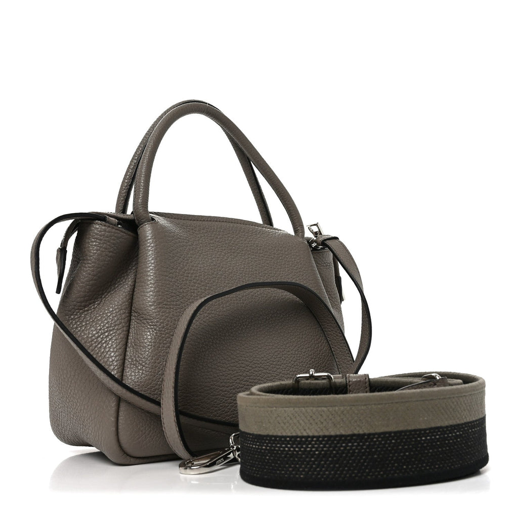 Vitello Daino Soft Small Zippered Top Handle Bag Argilla