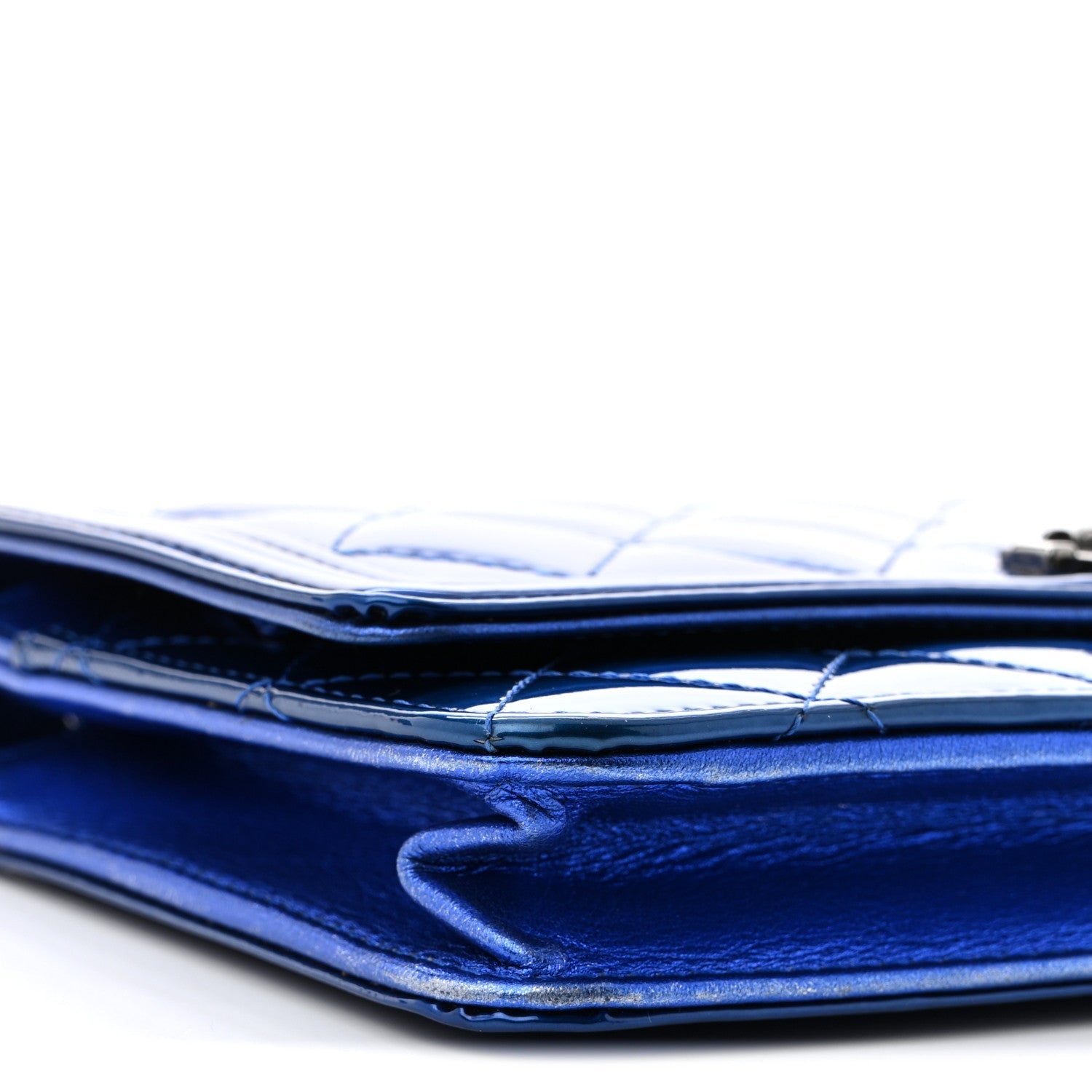Metallic Patent Calfskin Quilted Boy Wallet on Chain WOC Blue