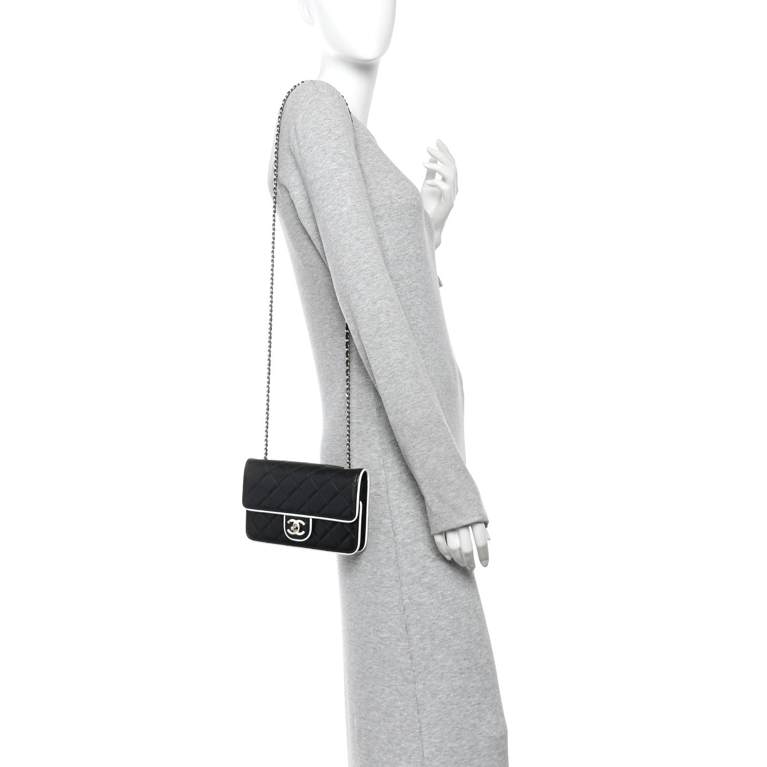 Lambskin Quilted Resin CC Mini Flap Bag Black White